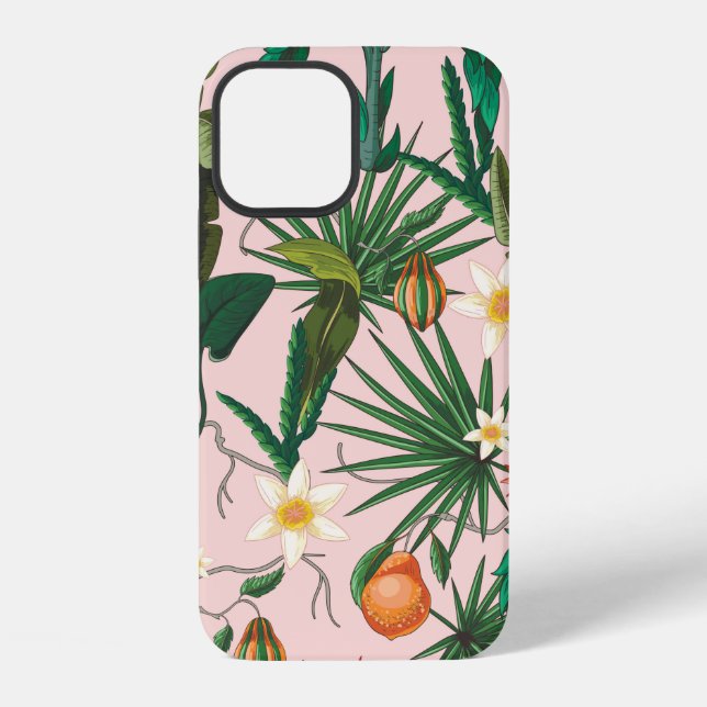 Funda Para iPhone Patrón continuo con hoja tropical, flores y f (Reverso )