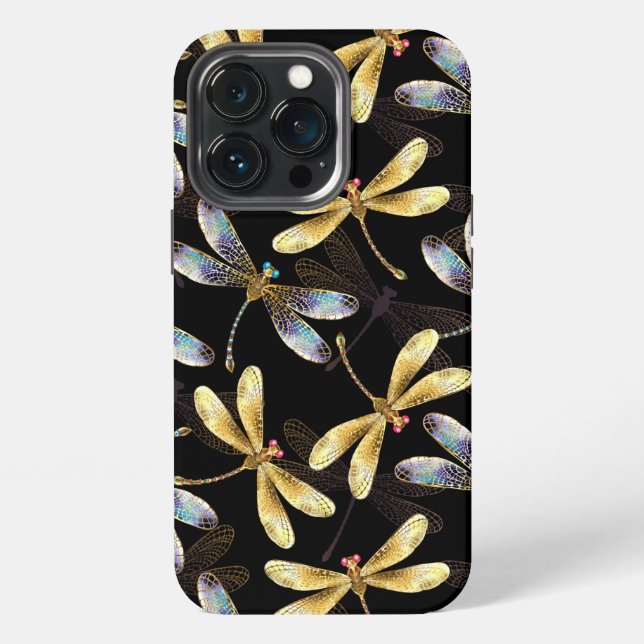 Funda Para iPhone Patrón continuo con libélulas doradas (Reverso )