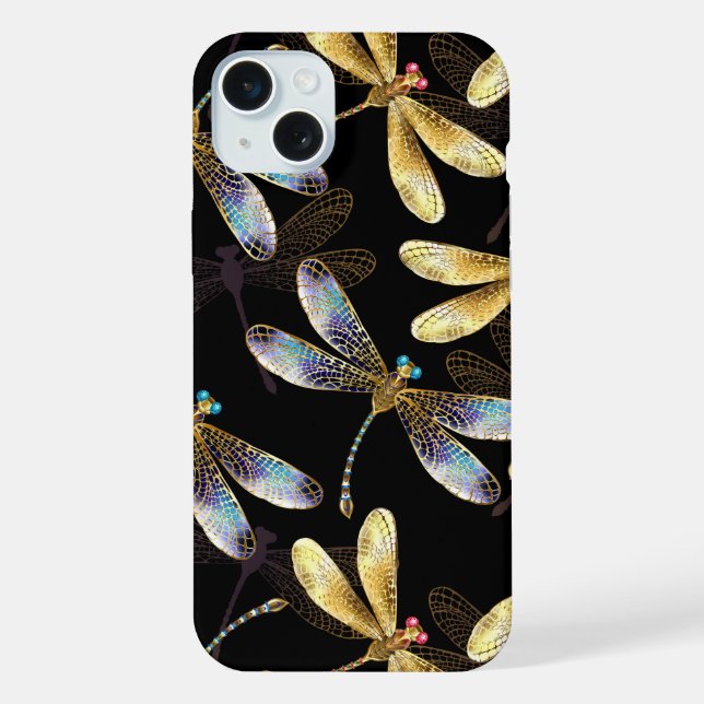 Funda Para iPhone Patrón continuo con libélulas doradas (Reverso )