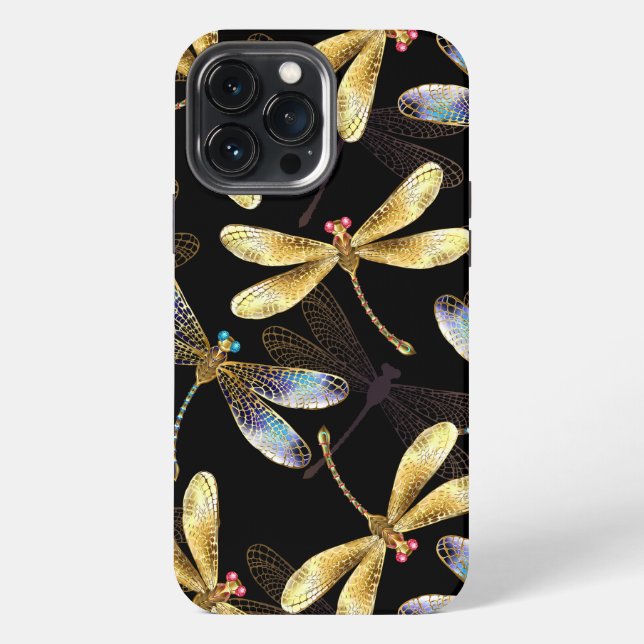 Funda Para iPhone Patrón continuo con libélulas doradas (Reverso )