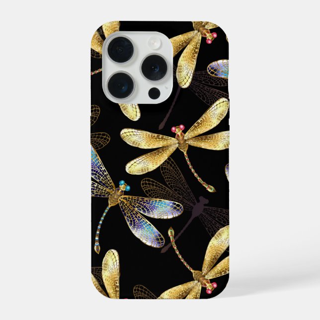 Funda Para iPhone Patrón continuo con libélulas doradas (Reverso )