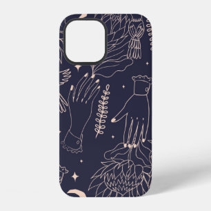 Funda Para iPhone 12 Patrón continuo con los contornos de manos, flore