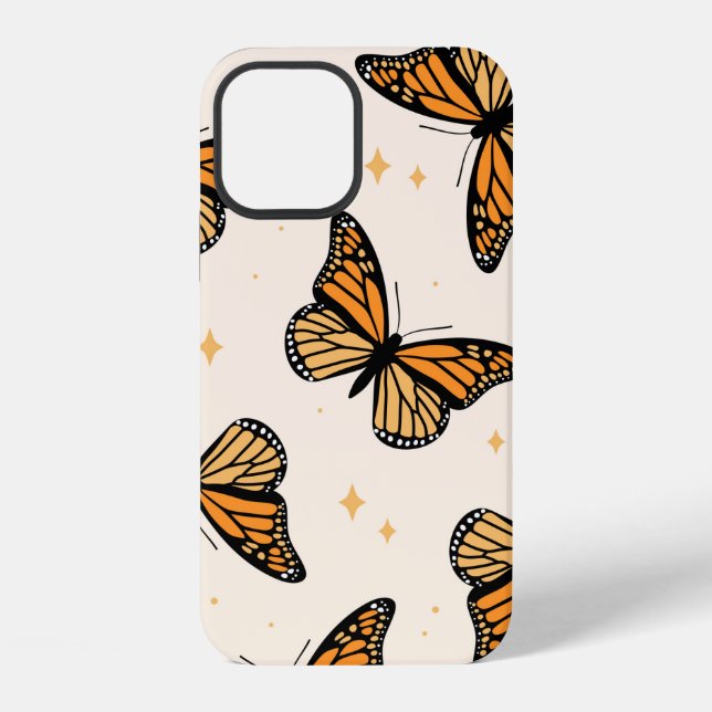 Funda Para iPhone Patrón continuo con mariposas monarca. Contemp (Reverso )