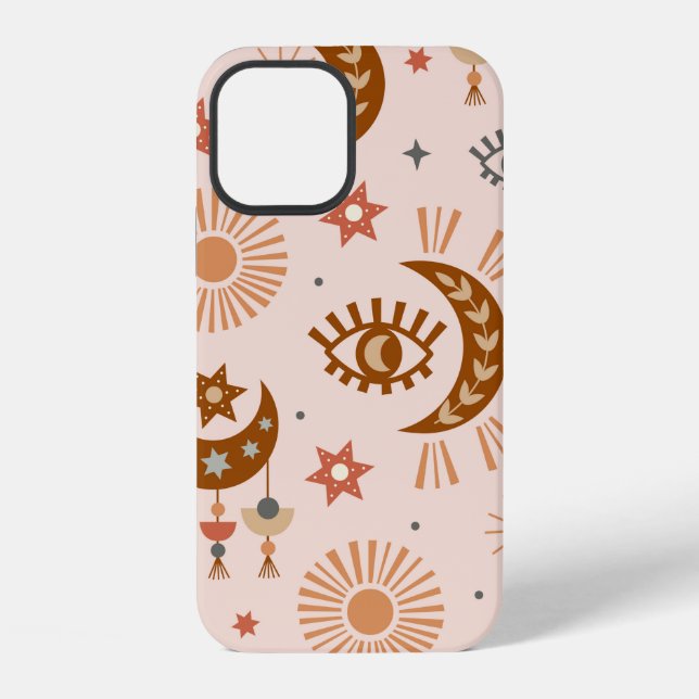 Funda Para iPhone patrón continuo con ojo celestial, luna, sol (Reverso )