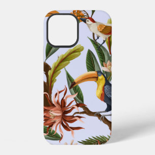 Funda Para iPhone 12 Patrón continuo con pájaros y hojas tropicales un