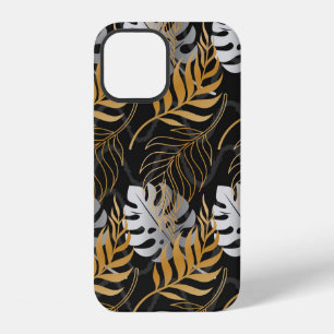 Funda Para iPhone 12 Patrón continuo con planta tropical de oro y plata