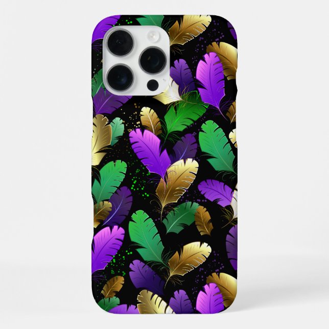 Funda Para iPhone Patrón continuo con plumas de Mardi Gras (Reverso )