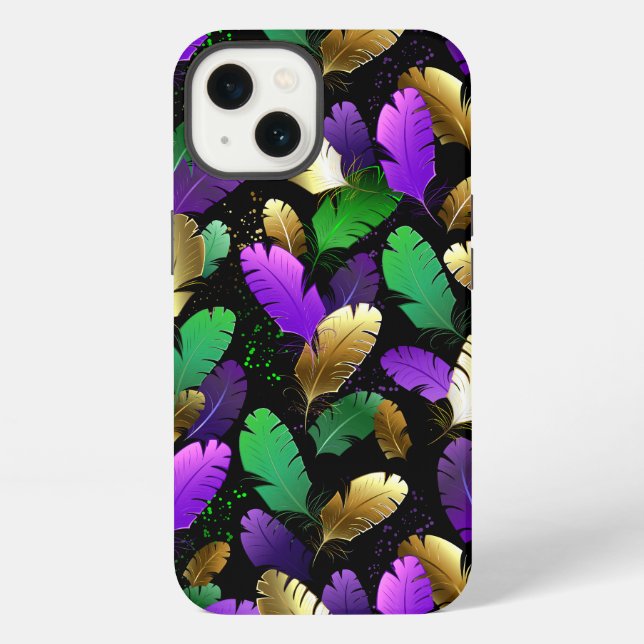 Funda Para iPhone Patrón continuo con plumas de Mardi Gras (Reverso )
