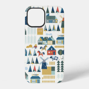 Funda Para iPhone 12 Patrón continuo con pueblo escandinavo en el pasad