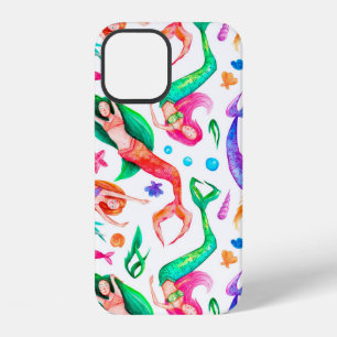 Funda Para iPhone 12 Patrón continuo de acuarela con sirenas, conchas m
