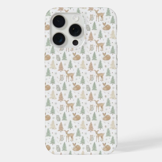 Funda Para iPhone Patrón continuo de animales del bosque invernal (Reverso )