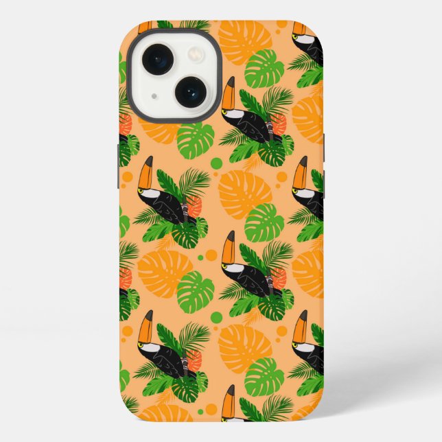 Funda Para iPhone Patrón continuo de ave tucán tropical (Reverso )