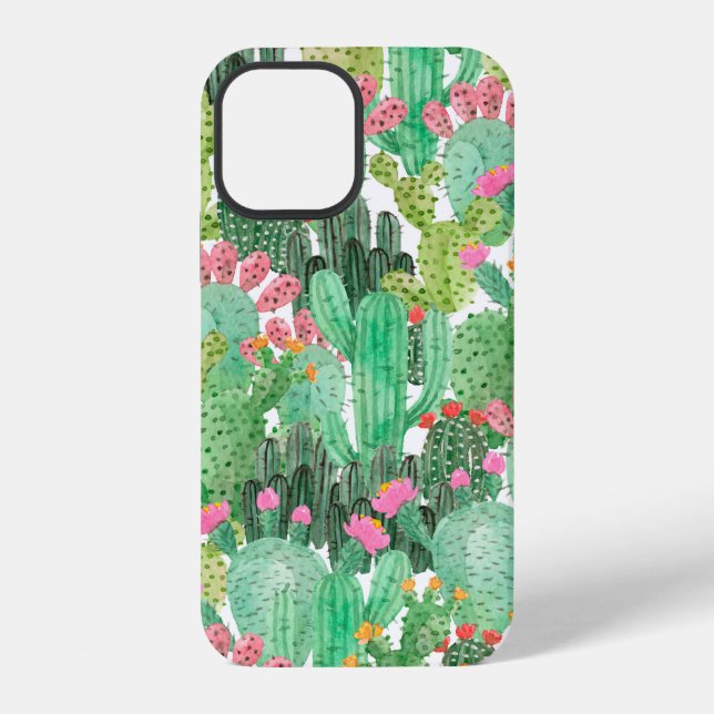 Funda Para iPhone Patrón continuo de cactus acuarela (Reverso )