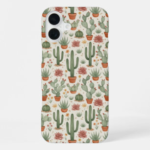 Funda Para iPhone 16 Plus Patrón continuo de cactus del desierto suculento