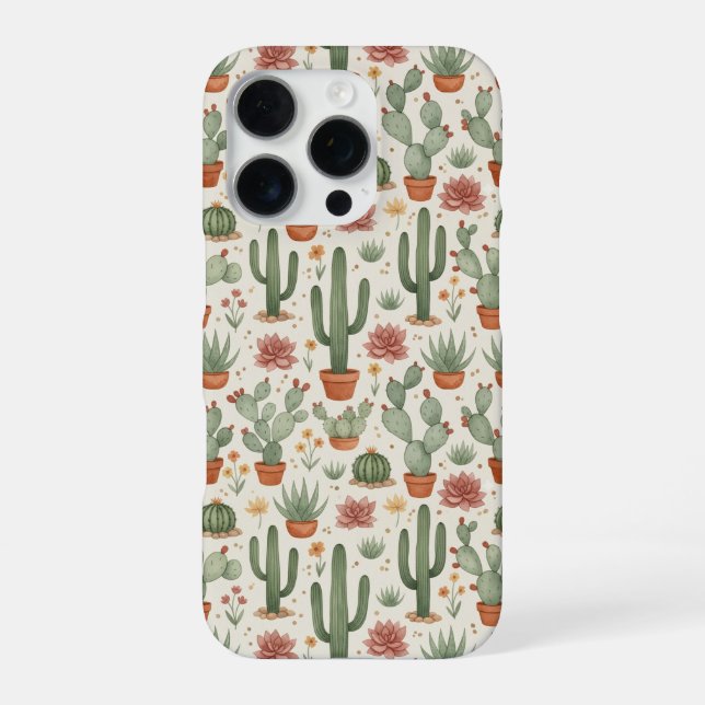 Funda Para iPhone Patrón continuo de cactus del desierto suculento (Reverso)