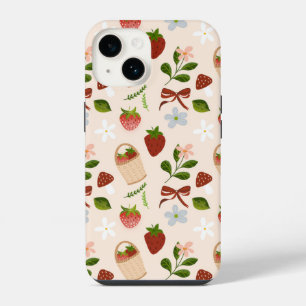Funda Para iPhone 14 Patrón continuo de Cottagecore de Fresa Adorable