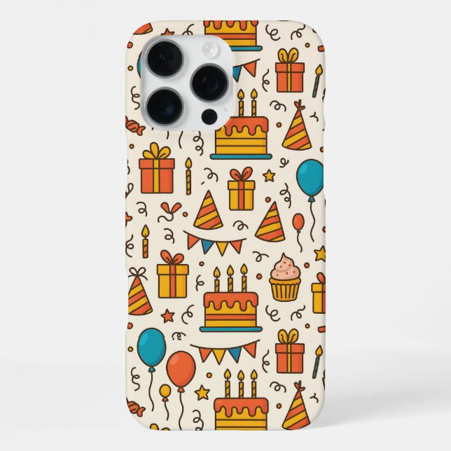 Funda Para iPhone Patrón continuo de fiesta de cumpleaños vibrante (Reverso )