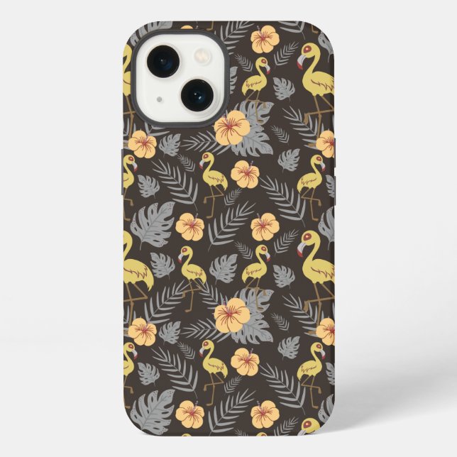 Funda Para iPhone Patrón continuo de flamenco con flores y hojas (Reverso )