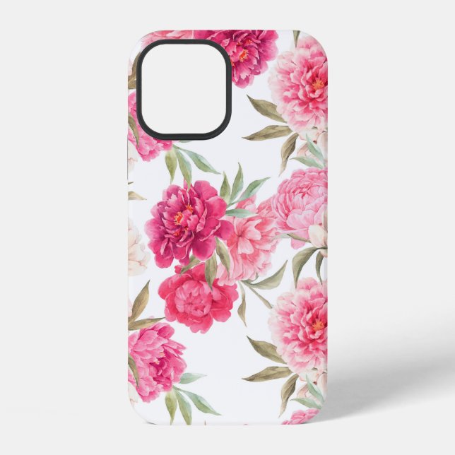 Funda Para iPhone Patrón continuo de flores de peonía rosadas (Reverso )