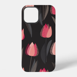 Funda Para iPhone 12 Patrón continuo de flores de tulipán rojas abstrac