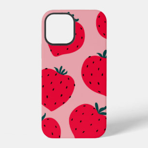 Funda Para iPhone 12 Patrón continuo de fresa moderno. Fresas rojas gra