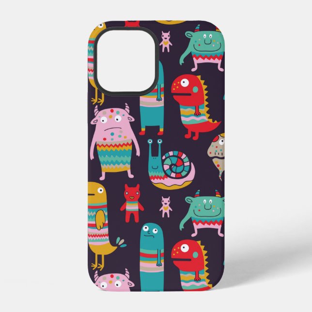 Funda Para iPhone Patrón continuo de monstruos divertidos (Reverso )