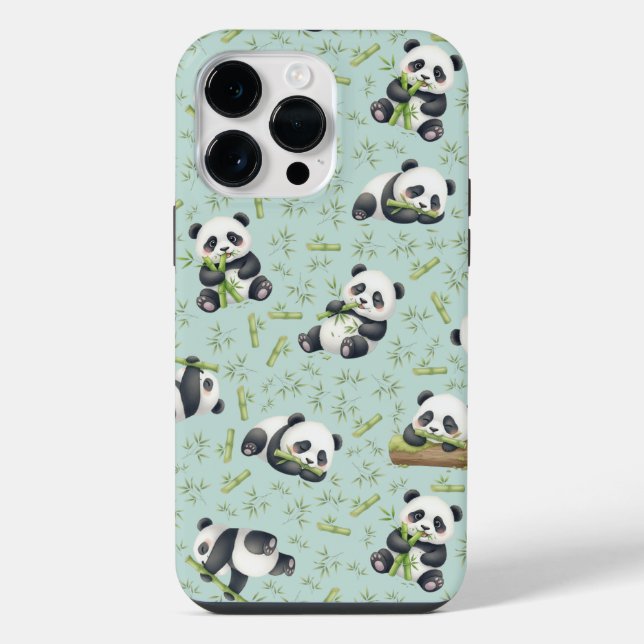 Funda Para iPhone Patrón continuo de panda lindo y bambú (Reverso )