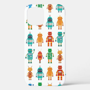 Funda Para iPhone 12 Patrón continuo de robots retro coloridos en una f