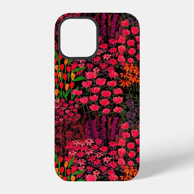 Funda Para iPhone Patrón continuo dibujado a mano con flores silvest (Reverso )
