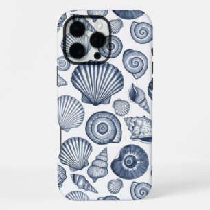 Funda Para iPhone 16 Pro Max Patrón costero náutico de conchas de acuarela azul