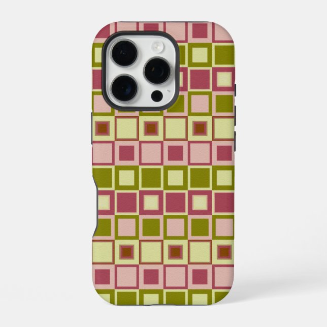 Funda Para iPhone Patrón Cuadrado de Olivo y Rosa (Reverso )