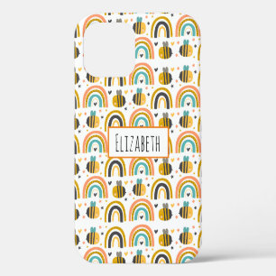 Funda Para iPhone 12 Patrón de abejas y arcoíris lindos