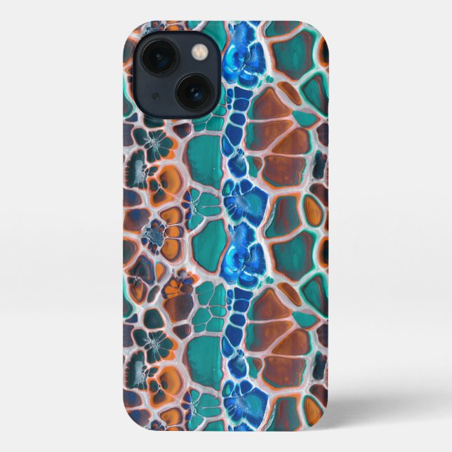 Funda Para iPhone Patrón de abstración de vidrio manchado Verde azul (Reverso )