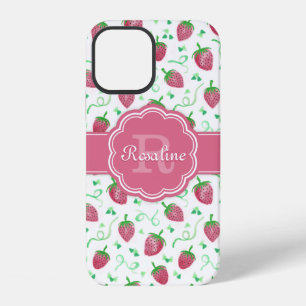 Funda Para iPhone 12 Patrón de acuarela de fresa con monograma