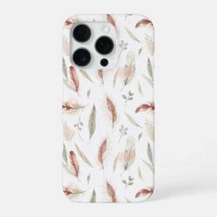 Funda Para iPhone 16 Pro Patrón de acuarela de plumas y hojas boho dispersa