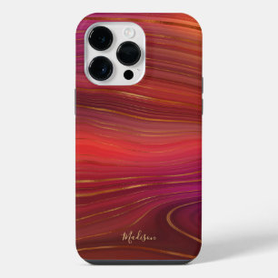 Funda Para iPhone 14 Pro Max Patrón de ágata de mármol Sunrise moderno con nomb