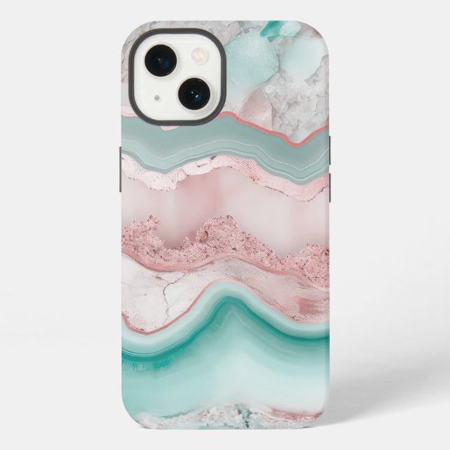 Funda Para iPhone Patrón de Ágata Rosa Dorada (Reverso )