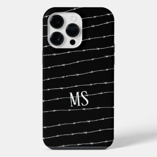 Funda Para iPhone 14 Pro Max Patrón de alambre de púas negro y blanco Monograma