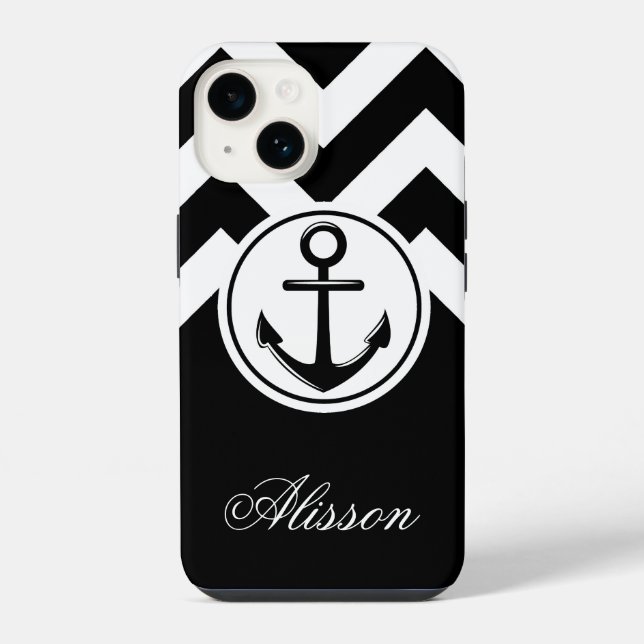 Funda Para iPhone Patrón de Ancla en Blanco y Negro (Reverso )