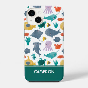 Funda Para iPhone 14 Patrón de Animales Marinos en Acuarela Adorable