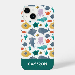 Funda Para iPhone 14 Patrón de animales oceánicos de color de agua suav