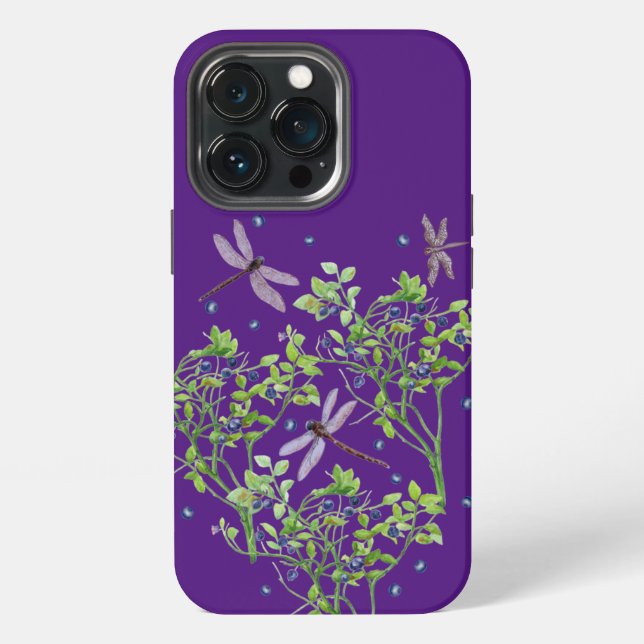 Funda Para iPhone Patrón de arándano con libélulas (Reverso )