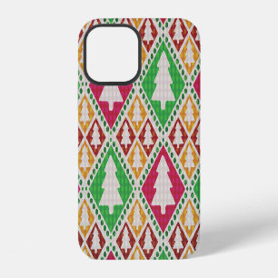 Funda Para iPhone 12 Patrón de árbol de Navidad vintage.