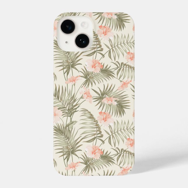 Funda Para iPhone Patrón de árbol de palmas hisbiscus tropical (Reverso )