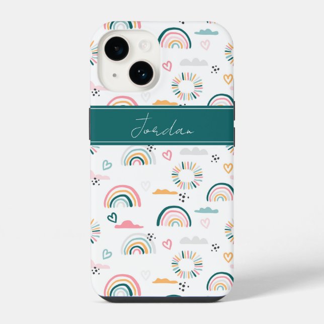 Funda Para iPhone Patrón de arco iris y corazón (Reverso )