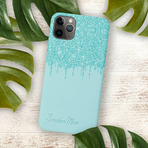 Funda Para iPhone 16 Pro Max Patrón de arte con brillo verde turquesa agua lige