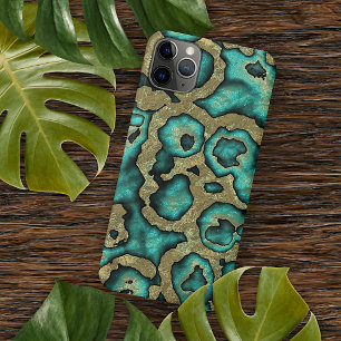 Funda Para iPhone 16 Pro Max Patrón de arte con remolinos de oro falso y verde 