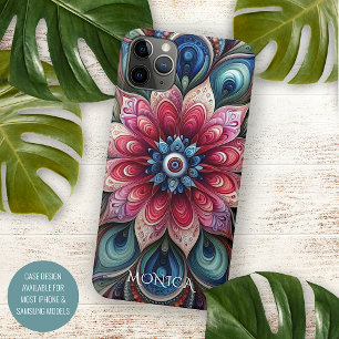 Funda Para iPhone 16 Pro Max Patrón de arte de flores de seda azul teal azul ro