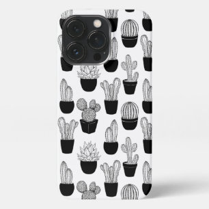 Funda Para iPhone 13 Pro Patrón de arte de la línea negra de Cacti