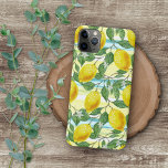 Funda Para iPhone 11Pro Max Patrón de arte de limón de verano mediterráneo<br><div class="desc">Patrón contemporáneo de frutas turquesas, verdes, amarillas y limoneros naranjas en un fondo acuático a rayas. Hermosa, moderna y fresca cubierta para la moda y amante del arte, amante de las caderas, amante del arte y amante del humor que quiere proteger su teléfono del polvo y la suciedad, el desgaste...</div>
